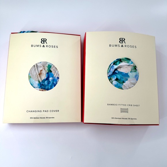 Bums & Roses Other - Bums & Roses Bamboo Fitted Crib Sheet & Changing Pad Cover Once in a Blue Bloom